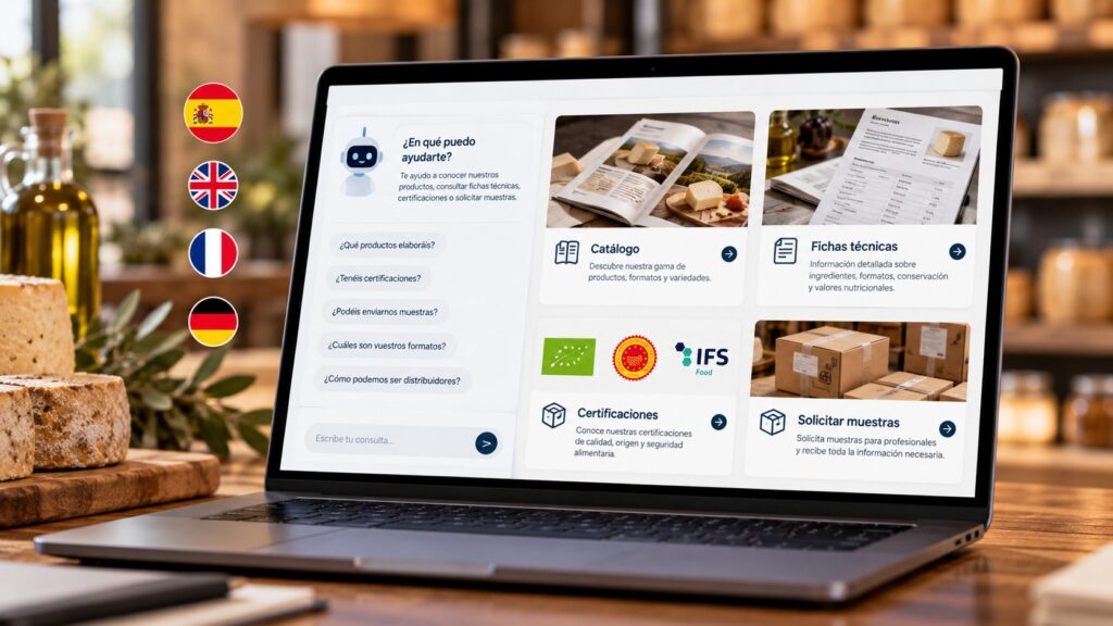 Asistente con IA para empresas agroalimentarias: catálogo, fichas técnicas y solicitud de muestras en varios idiomas